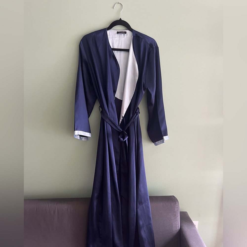 Jones New York Long Navy Satin Robe